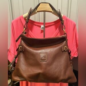 Dooney & Bourke Brown Leather Shoulder Bag with Brass Hardware